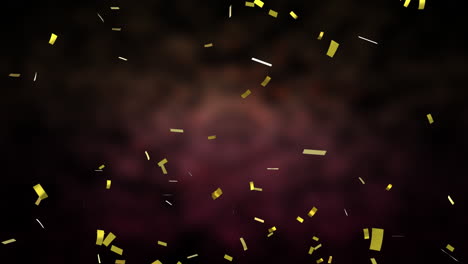 animation of gold confetti falling over pink clouded background