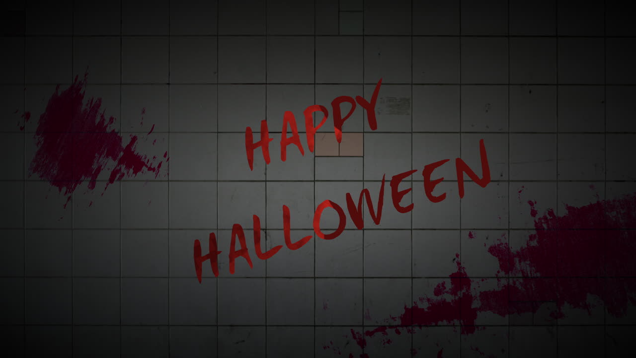 feliz halloween en la textura de la pared grunge de la habitación con sangre roja