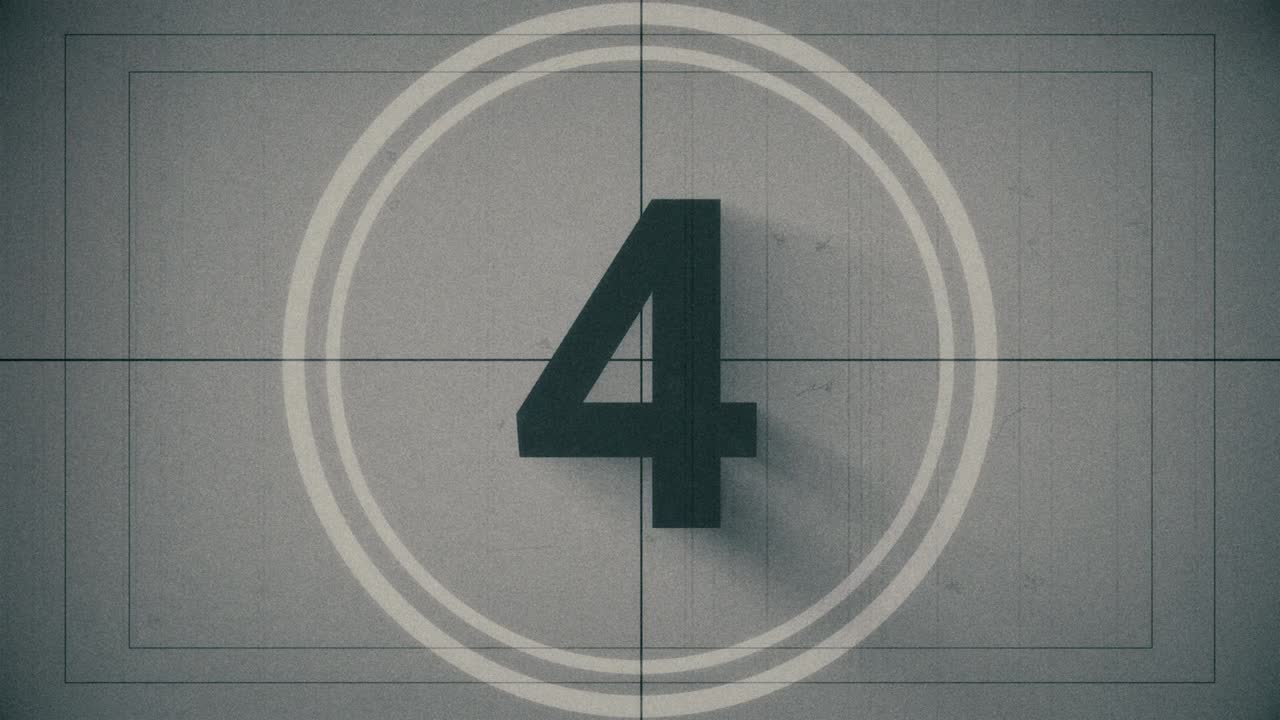 Film Leader Countdown, Old Movie Countdown Film Reel, Imitation of an Old Movie with Noise and Scratches Black and White