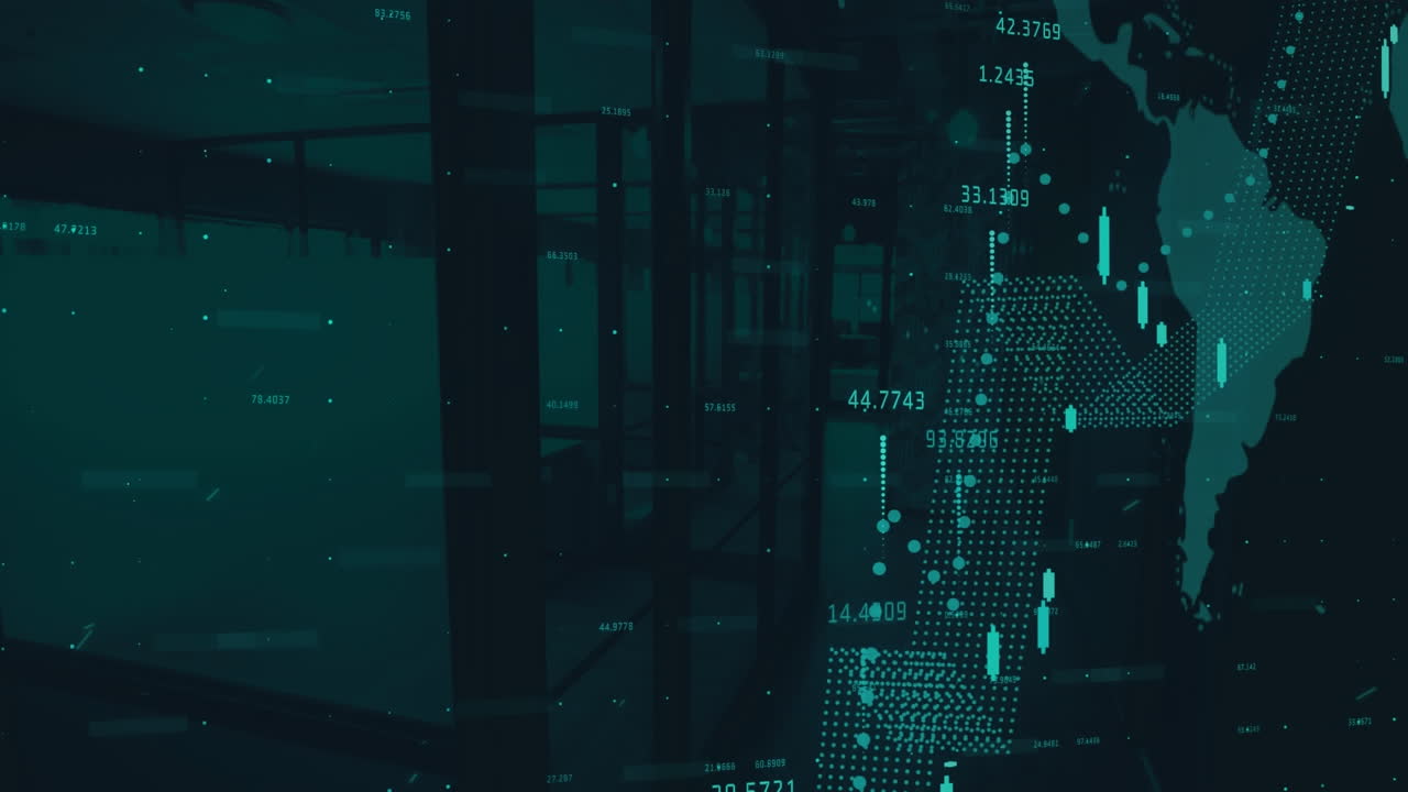procesamiento de datos financieros sobre el mapa del mundo contra el paisaje urbano en el fondo