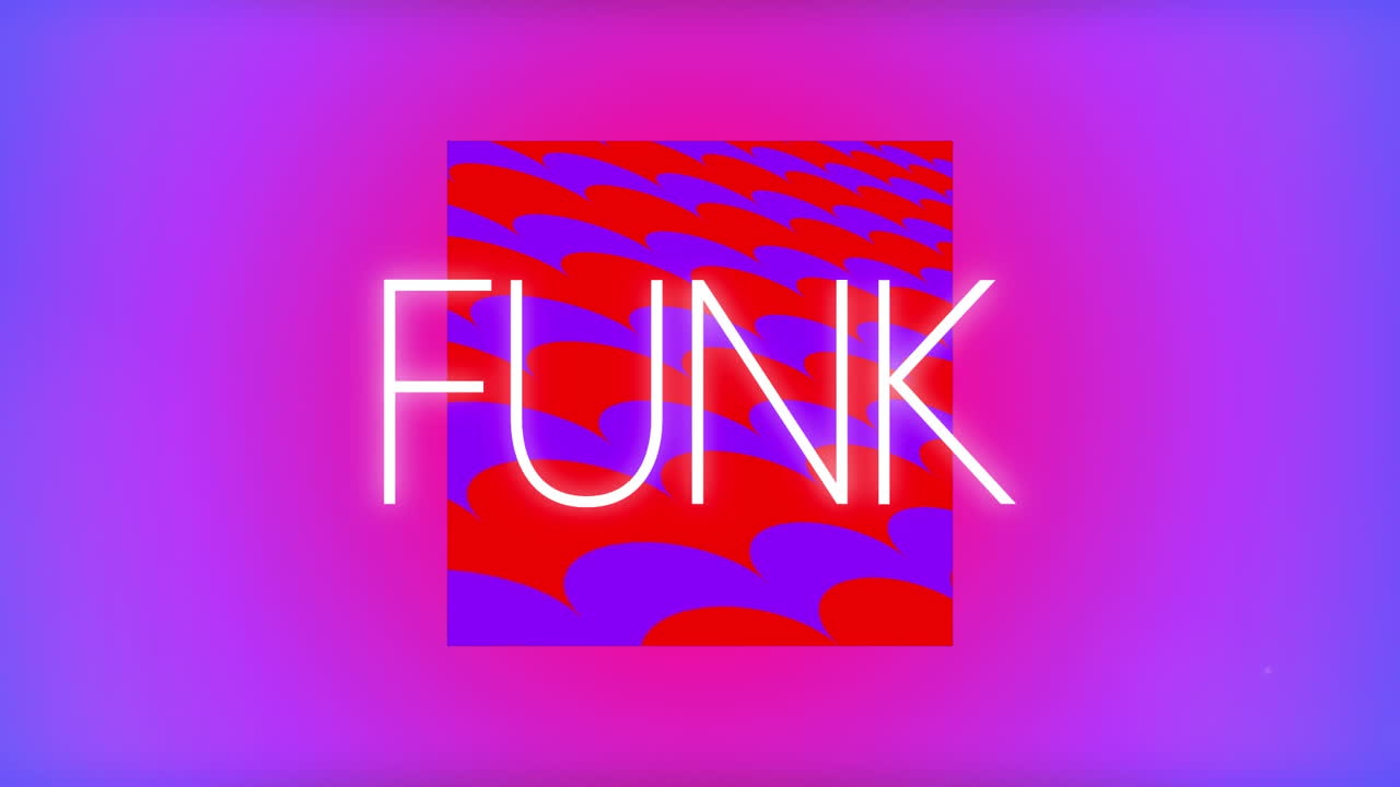 animación de texto funk sobre formas geométricas en fondo rosa
