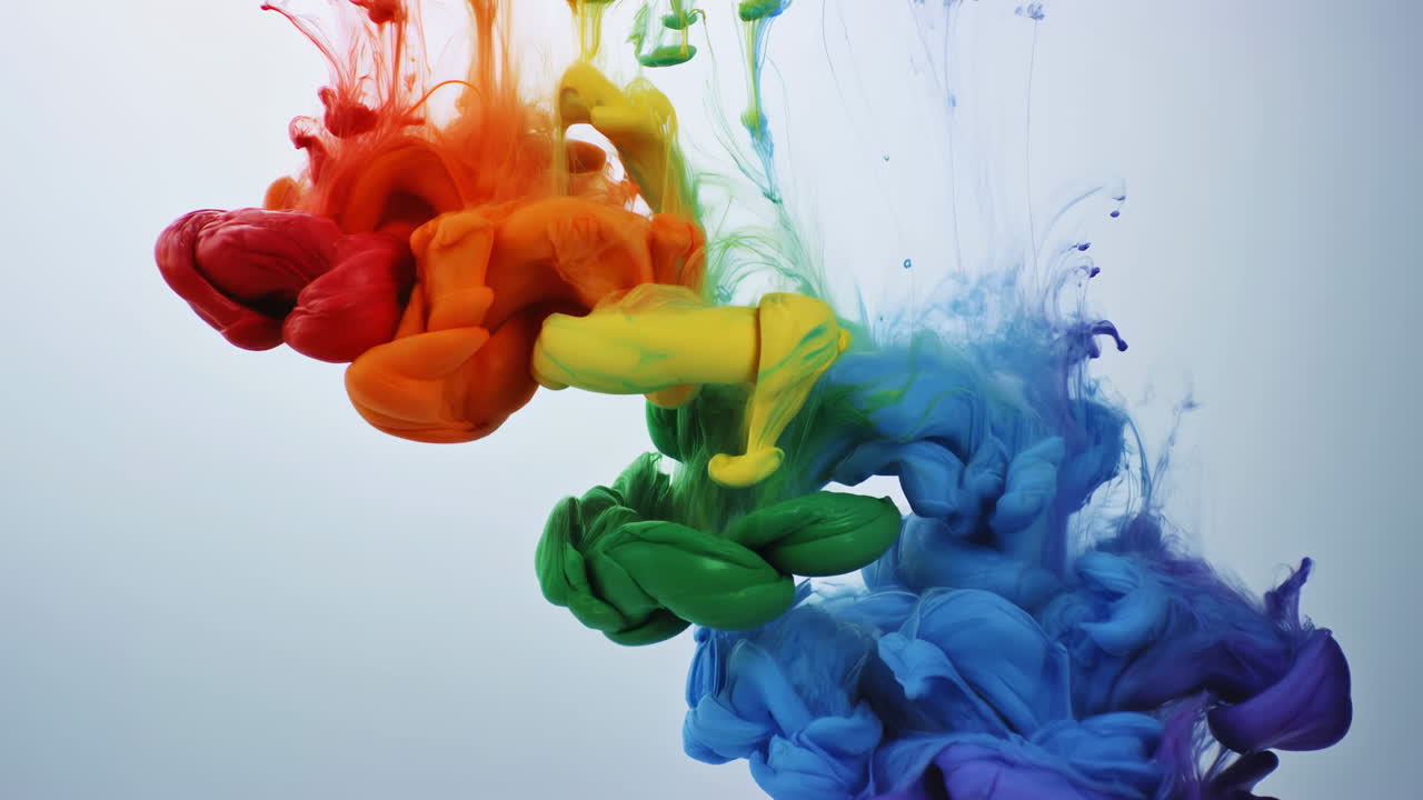 Lebendige Regenbogenfarbe, die sich im Wasser dreht und auflöst