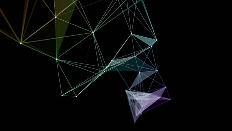 Futuristic plexus animation with color changing glowing triangles in slow motion, 4096x2304 loop 4K