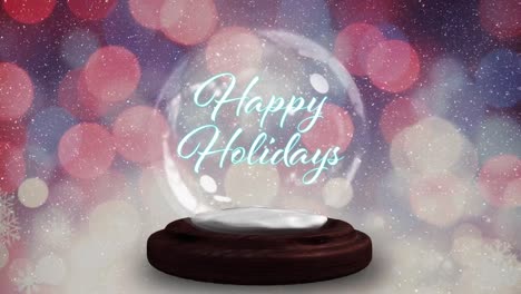 Pink-shooting-star-around-happy-holidays-text-over-a-snow-globe-on-wooden-plank