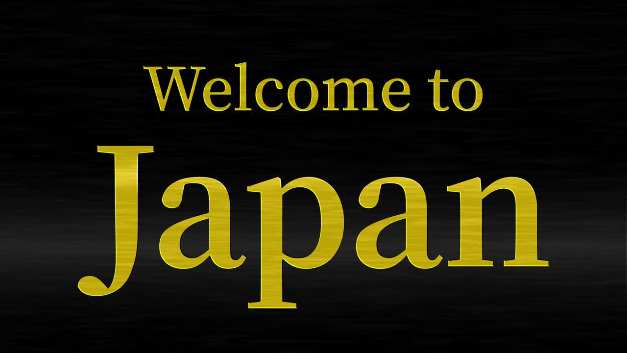 Grafis gerak animasi teks dengan pesan 'Selamat Datang di Jepang'.