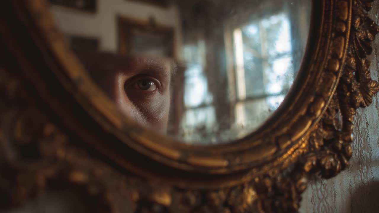 A Thoughtful Gaze: Exploring the Intricacies of Reflection and Introspection Captured Through an Ornate Mirror