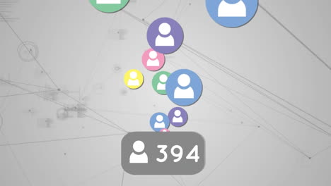 Animación-De-Iconos-De-Perfil-Con-Números-Crecientes,-Red-De-Conexiones-Y-Procesamiento-De-Datos