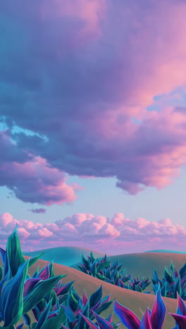 vibrant alien landscape with pink and purple clouds
