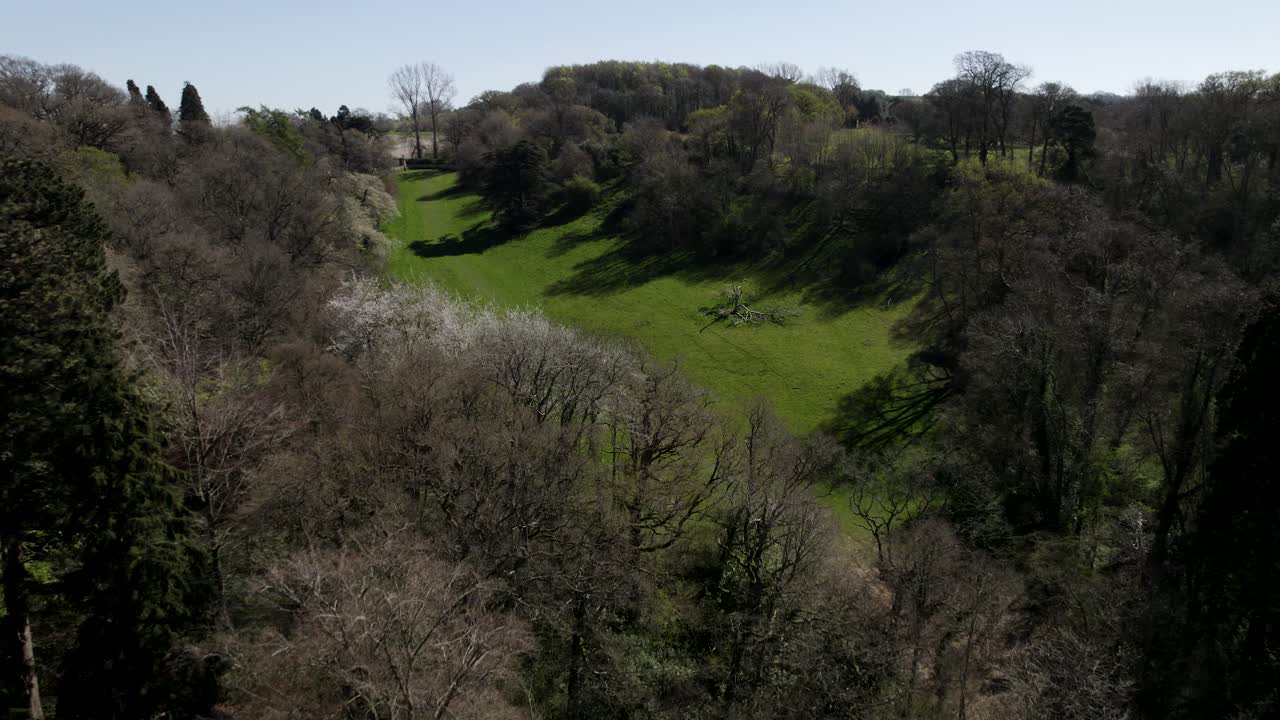 North Cotswold Wooded Valley Spring Season Aerial Landscape Mickleton Kiftsgate Court Gardens Glocestershire, Colour Graded