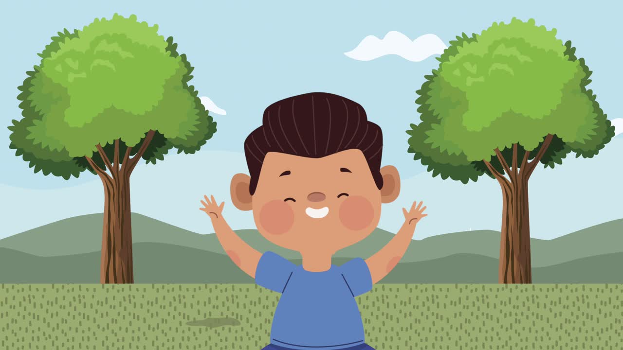 niño feliz en el paisaje de primavera