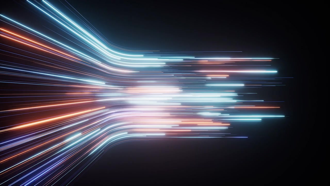 Sfondo con linee curve al neon fluide, rendering 3D