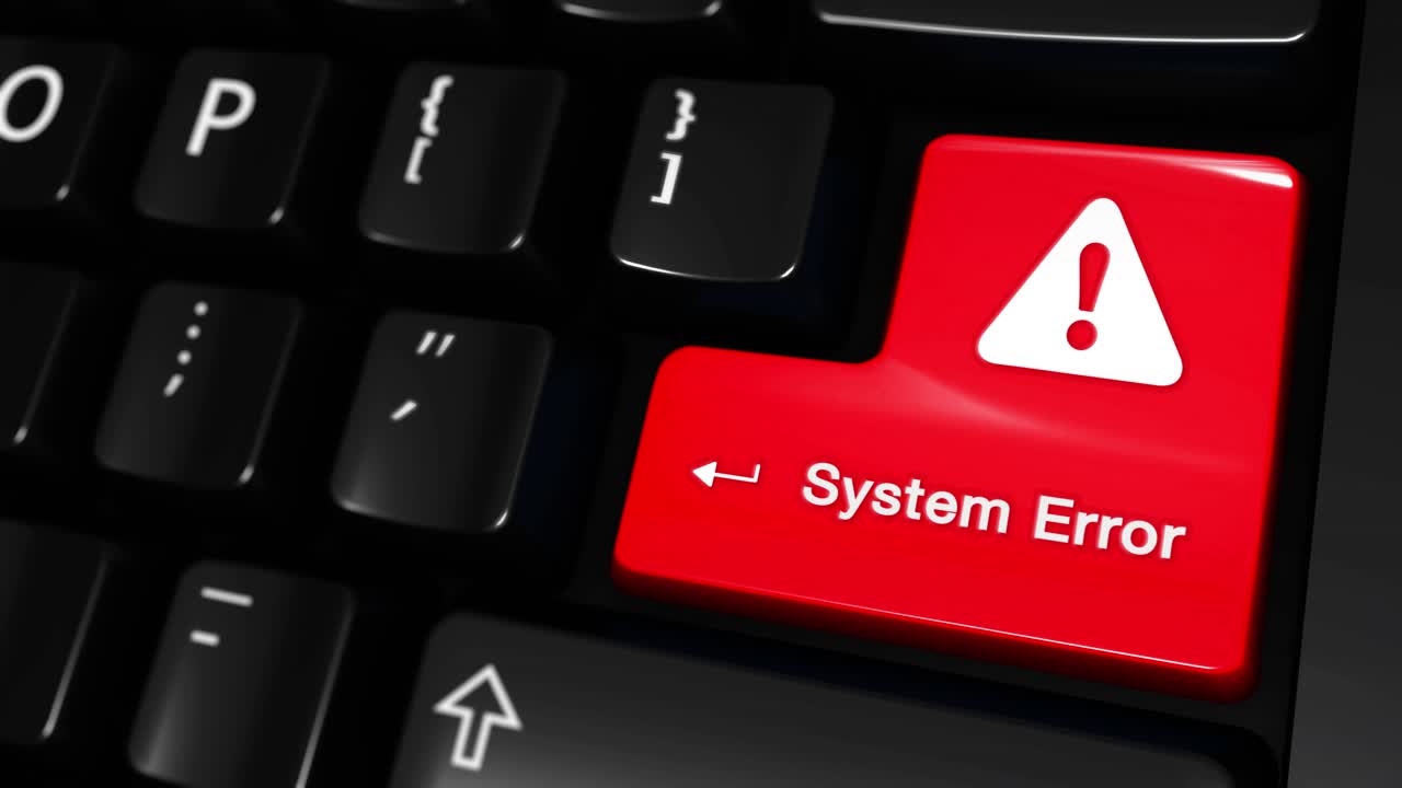 100 system error moving motion on red enter button on modern computer keyboard with text and icon