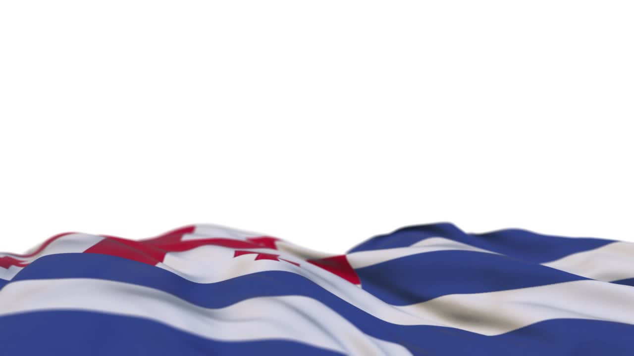 bandera de tela ajaria ondeando en el bucle del viento. bordado adjarian estampado bandera de tela balanceándose en la brisa. fondo blanco medio lleno. lugar para el texto. bucle de 20 segundos.