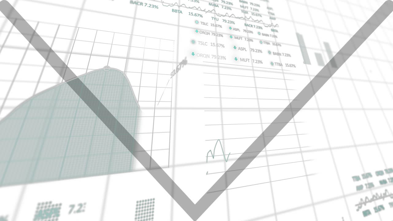Animation of financial data processing over white background