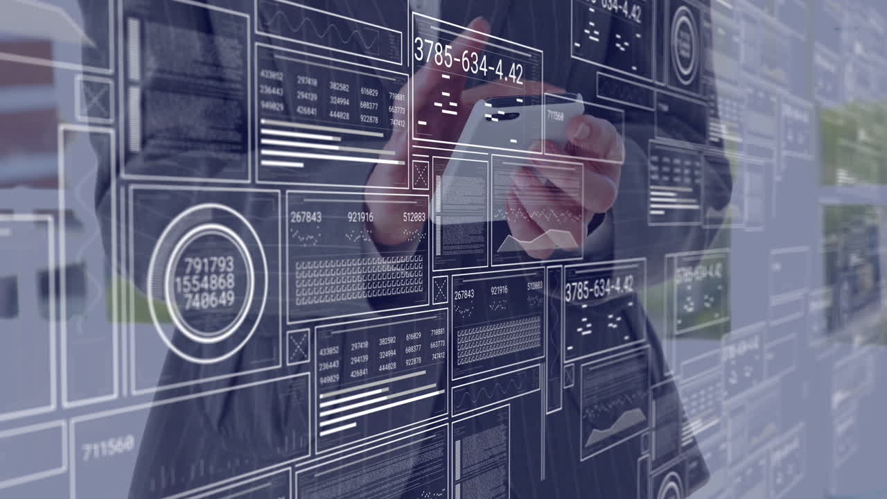 Interacting with digital interface, person viewing animation of data and graphs