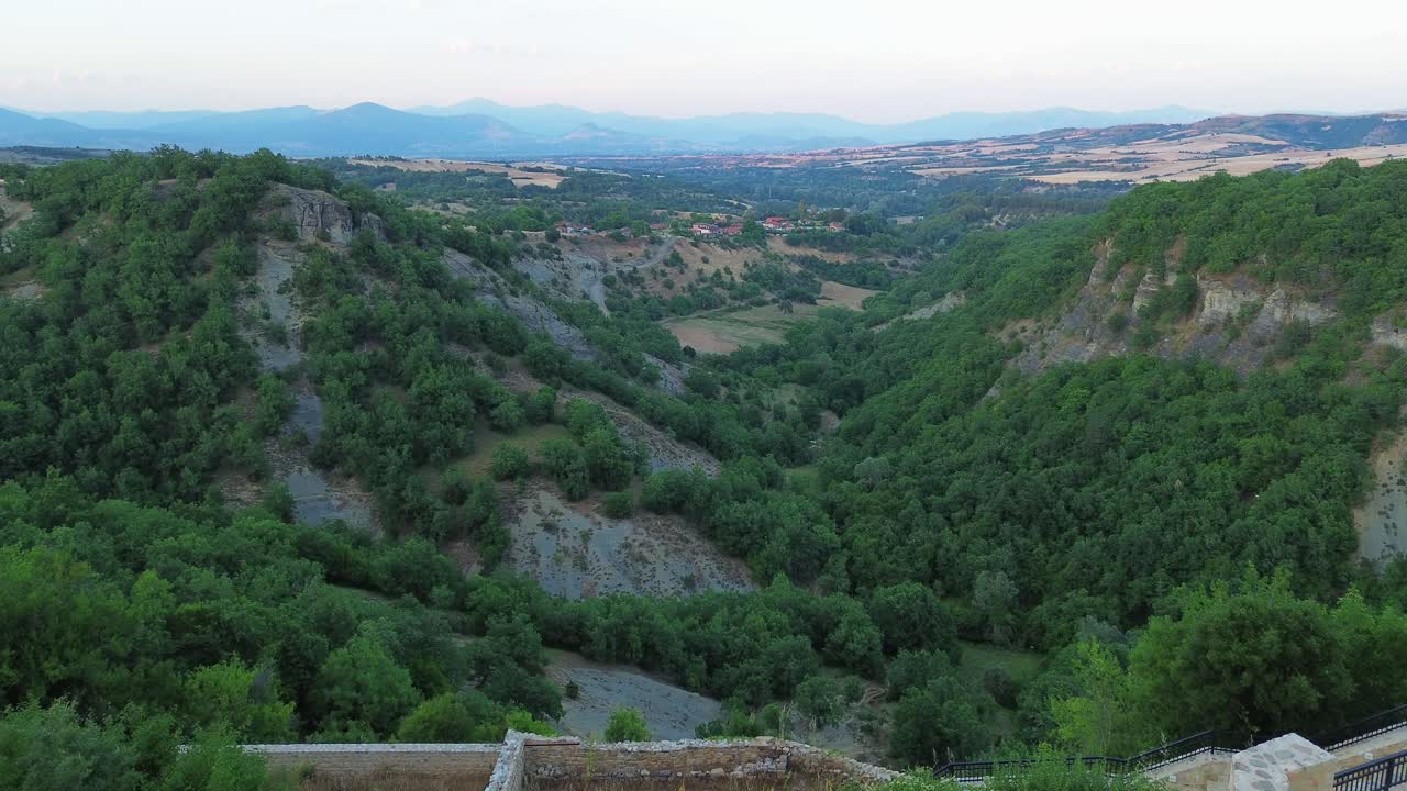 Nature valley green landscape aerial drone North Greece mainland clear mountain skyline