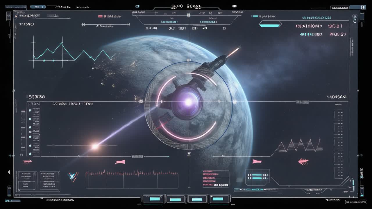 Futuristic Spaceship Targeting Planet on Digital User Interface