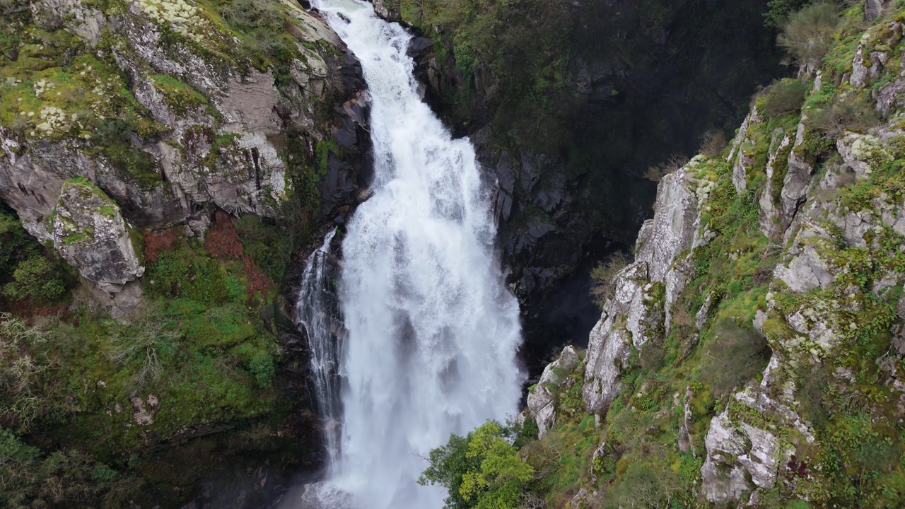 Drone Shot Of Toxa Waterfall In Quintás, Silleda, Spain