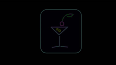 animación de una bebida de neón sobre un fondo negro