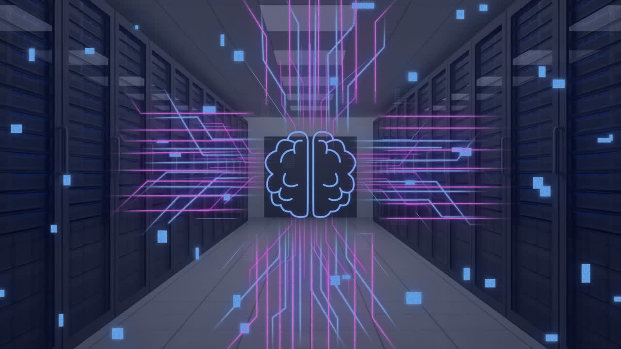 Animation of connections and data processing over computer servers
