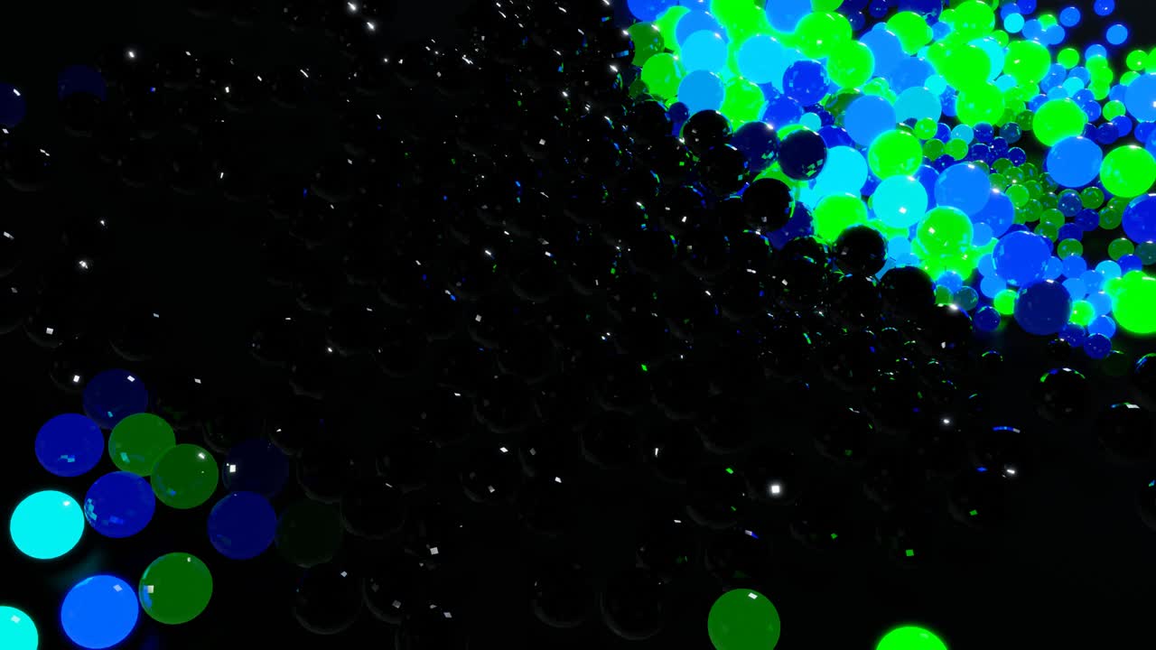 las bombillas comienzan a brillar formando un patrón como una guirlanda de navidad abstracta. las ondas verdes corren a través de las bolas como en la guirlana de navidad, un fondo en bucle abstracto en 3d con muchas esferas grises en el plano.