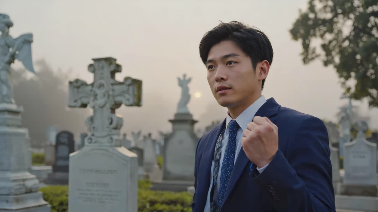 Man in Suit at Cemetery