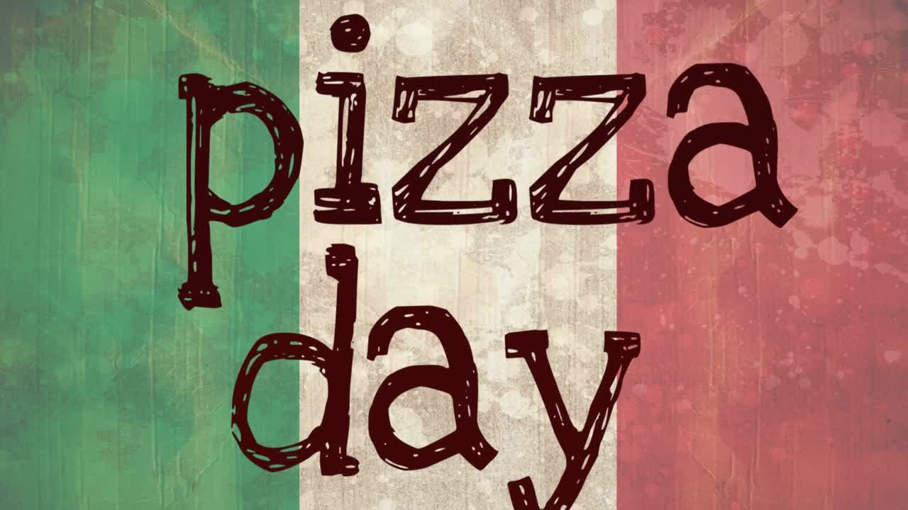 animación del texto del día de la pizza sobre la bandera de italia