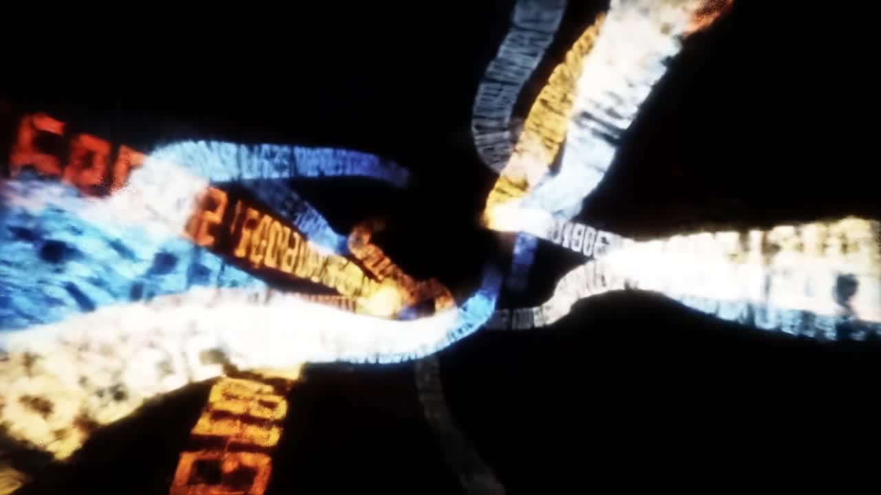 An Intricate Dance of Illuminated Text Forms Unfolding Through a Dark Space, Showcasing Dramatic Patterns and Vibrant Colors in a Mesmerizing Visual Experience