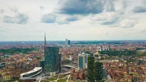 sunny day milan city modern downtown aerial panorama 4k time lapse italy