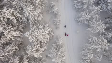 Video-De-Un-Dron-De-Una-Familia-Rastreadora-Vendiendo-En-La-Nieve