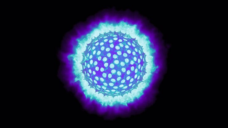 Futuristinen pallo neonhohtoisella energiaplasmalla pyörii läpinäkyvällä taustalla.