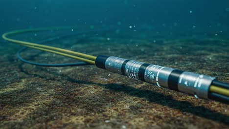 an underwater view of a long monitoring probe captured in two frames, highlighting detailed features and submerged environment with bubbles and sandy bottom