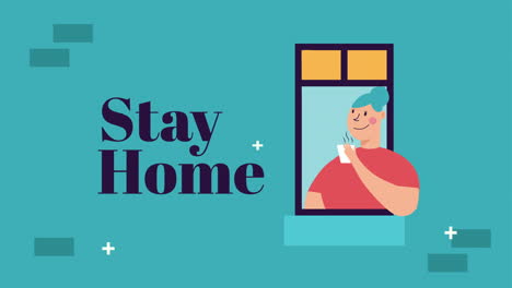 donna che beve caffè alla finestra dell'appartamento campagna stay home