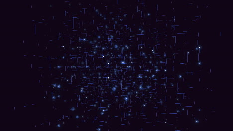 cubo de matriz futurista con cuadrícula azul y puntos en galaxia
