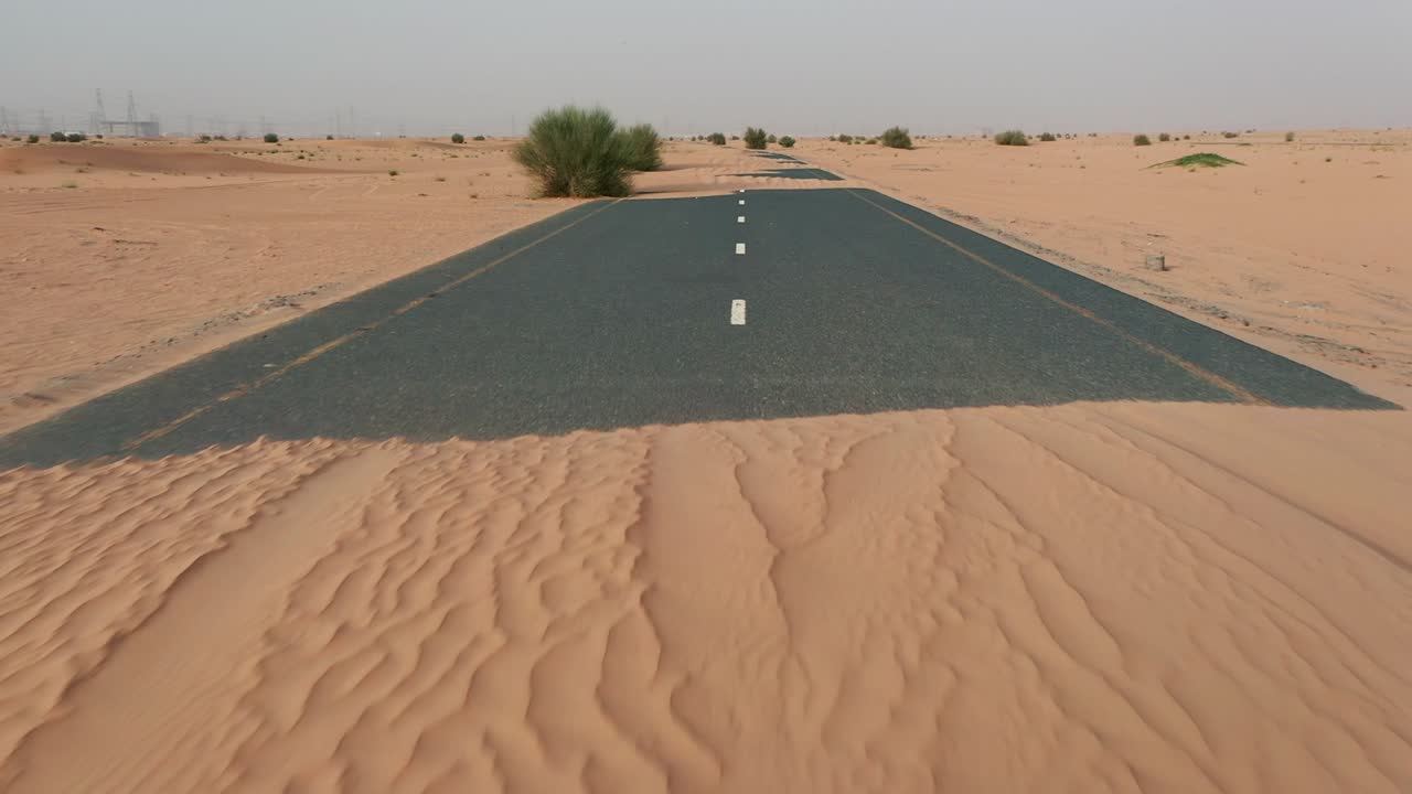 4K Drone Footage, A Road between Desert, Dubai’s Half Desert Road, Geological Landscape of High Dune Desert in the United Arab Emirates, Drone Videos