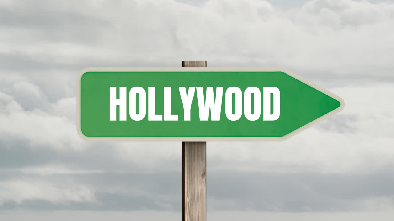 하늘을 배경으로 하는 초록색 도로 표지판 의 애니메이션