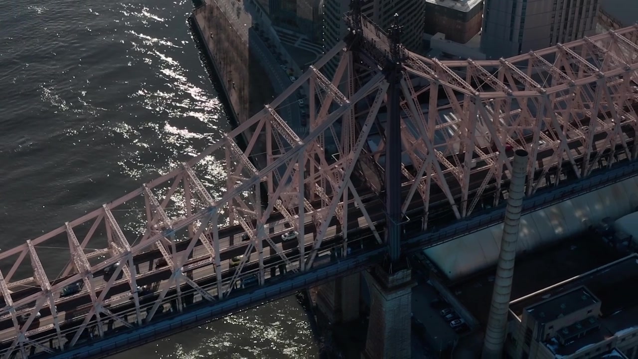 View of Queensboro Bridge and East River in New York City from above