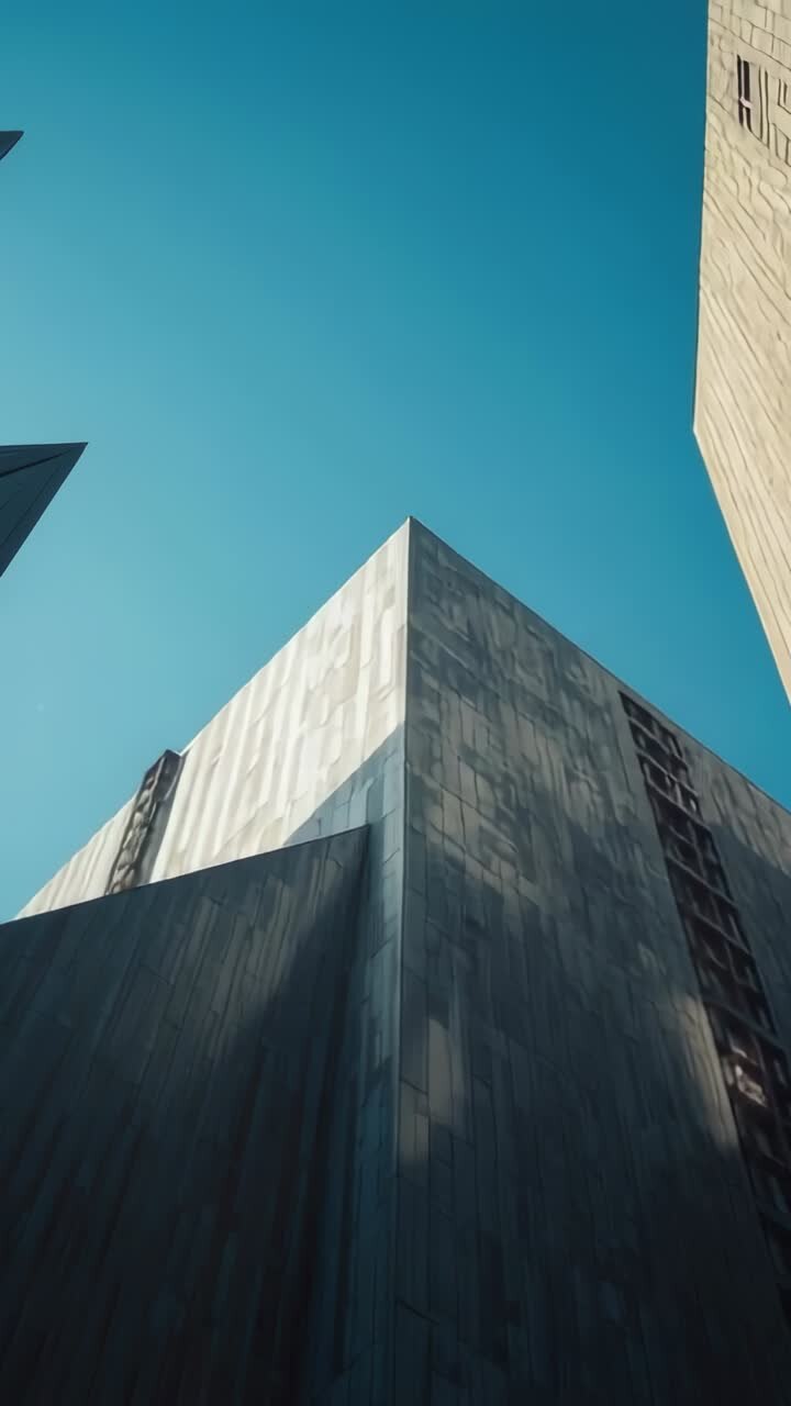 Vídeo vertical: inclinación de la cámara hasta el punto más alto y, a continuación, fachada en cañón urbano al inicio de la secuencia, dejando a la vista las ventanas