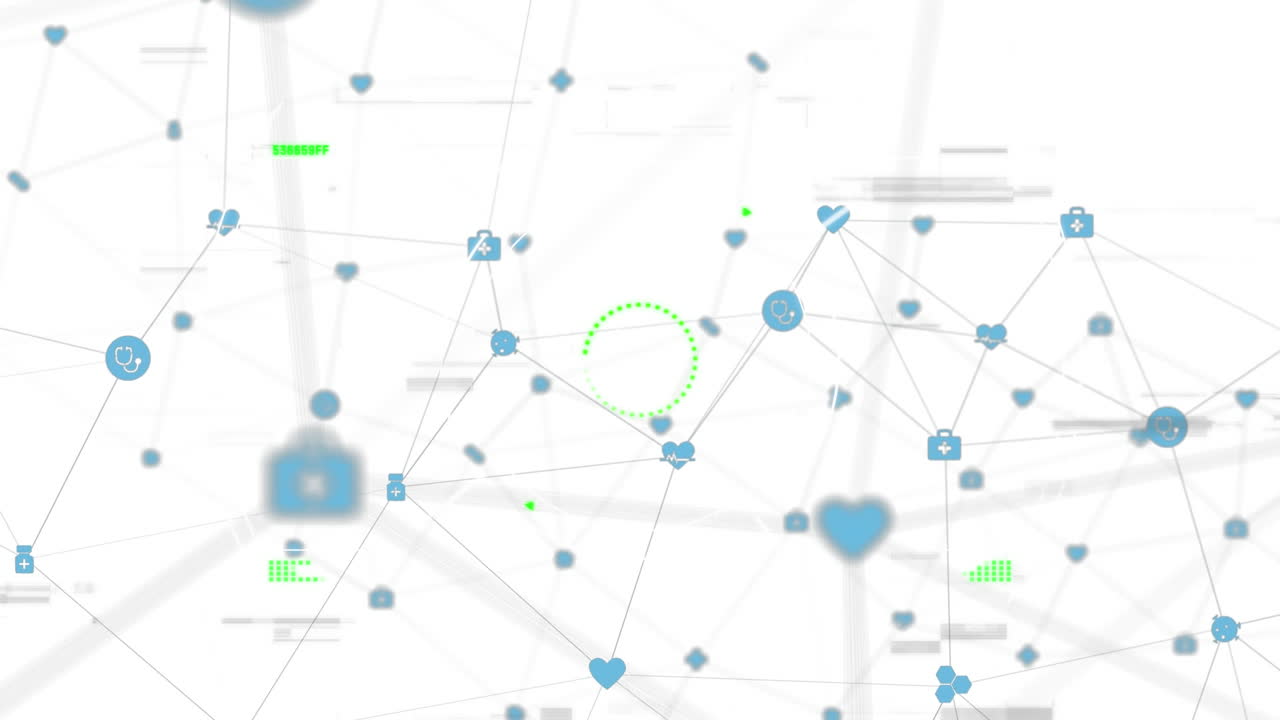 animación de interferencia a través de la red de conexiones con iconos sobre fondo blanco