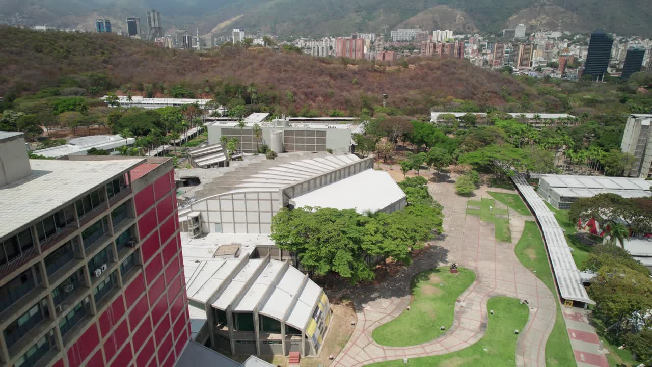 Aerial view revealing the Aula Magna at Universidad Central de Venezuela, Caracas