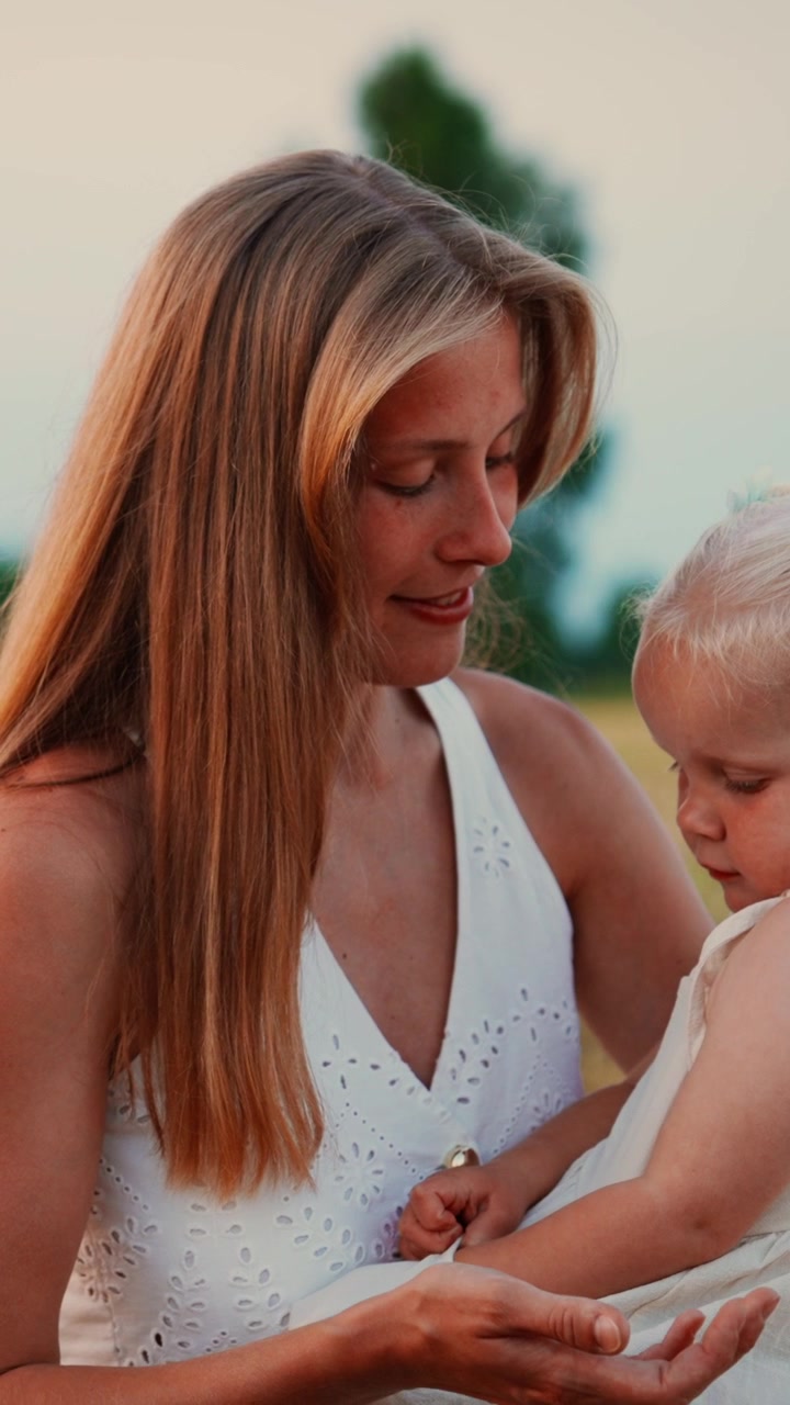 Jovem mãe com sua filha pequena ao ar livre
