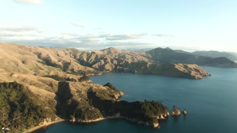 drone paralax around marlborough sounds mountains