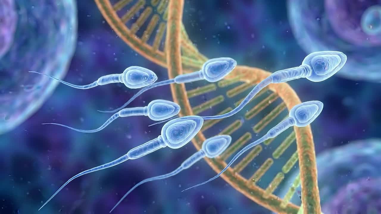 Sperm Cells Swimming Towards DNA Double Helix Structure
