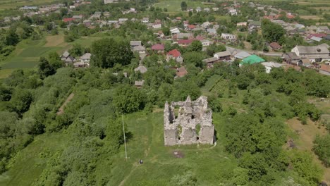 knights templar castle ruins in european landscape in ukraine, aerial