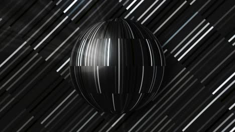 black and white sphere on diagonal lines background