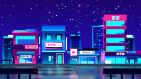 motion graphic of gradient japanese street with neon colours