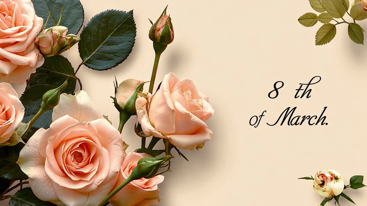 Pink Roses and 8th of March Greeting | Premium Stock Video Footage
