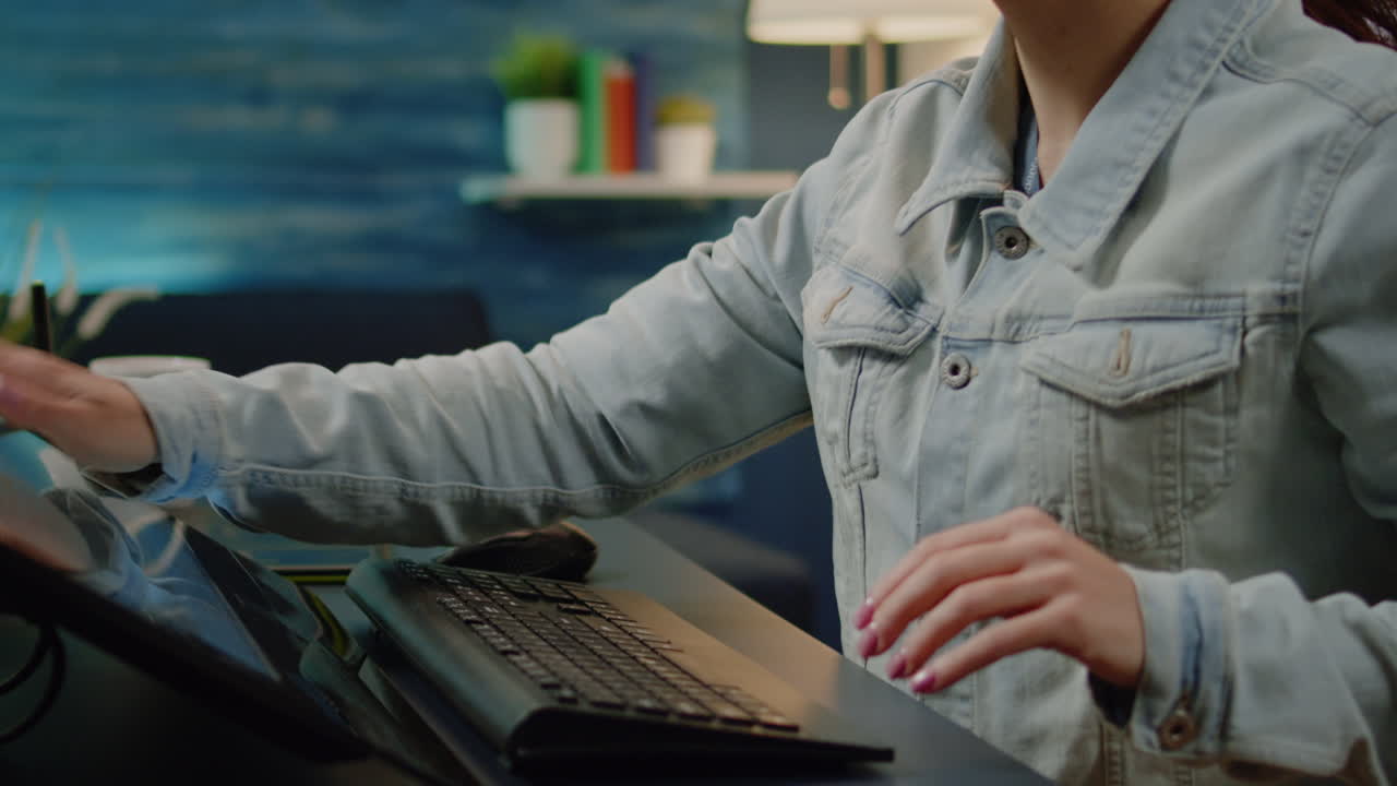 Editing specialist working in photography studio at home