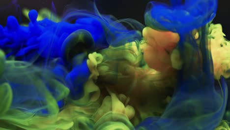 video of close up of multicoloured inks in water with copy space