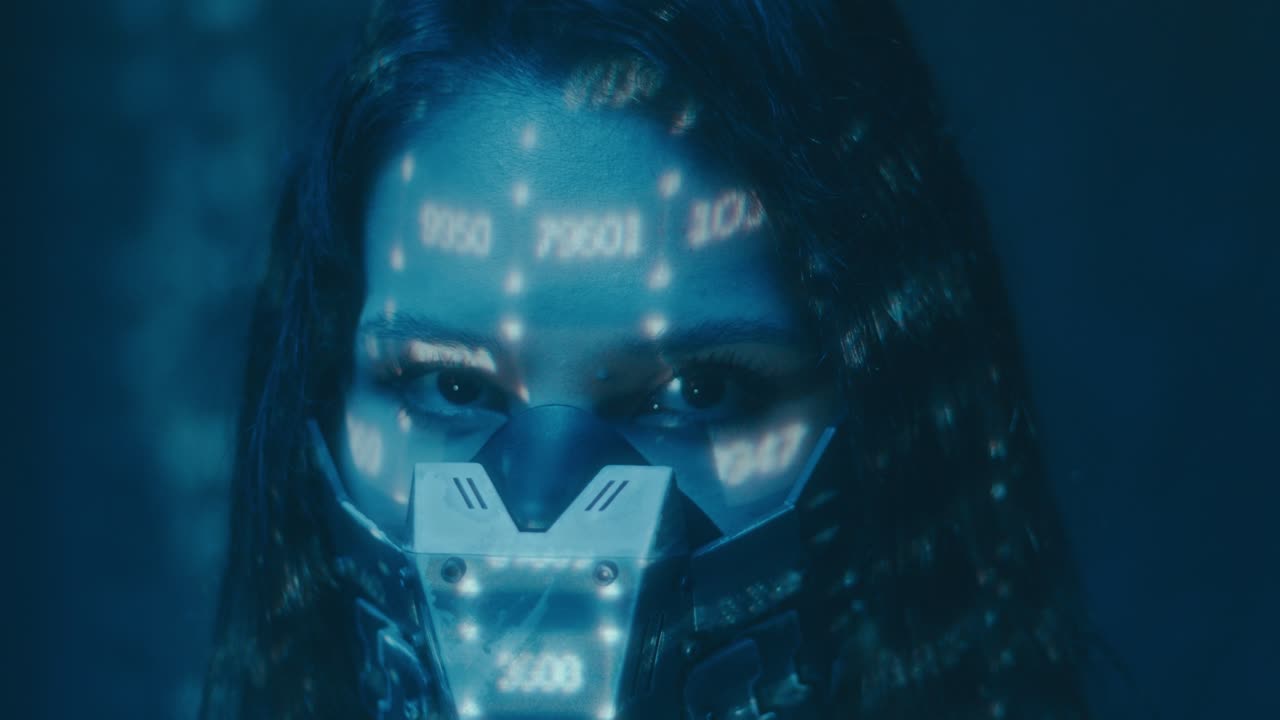 Cyberpunk Woman with Digital Mask